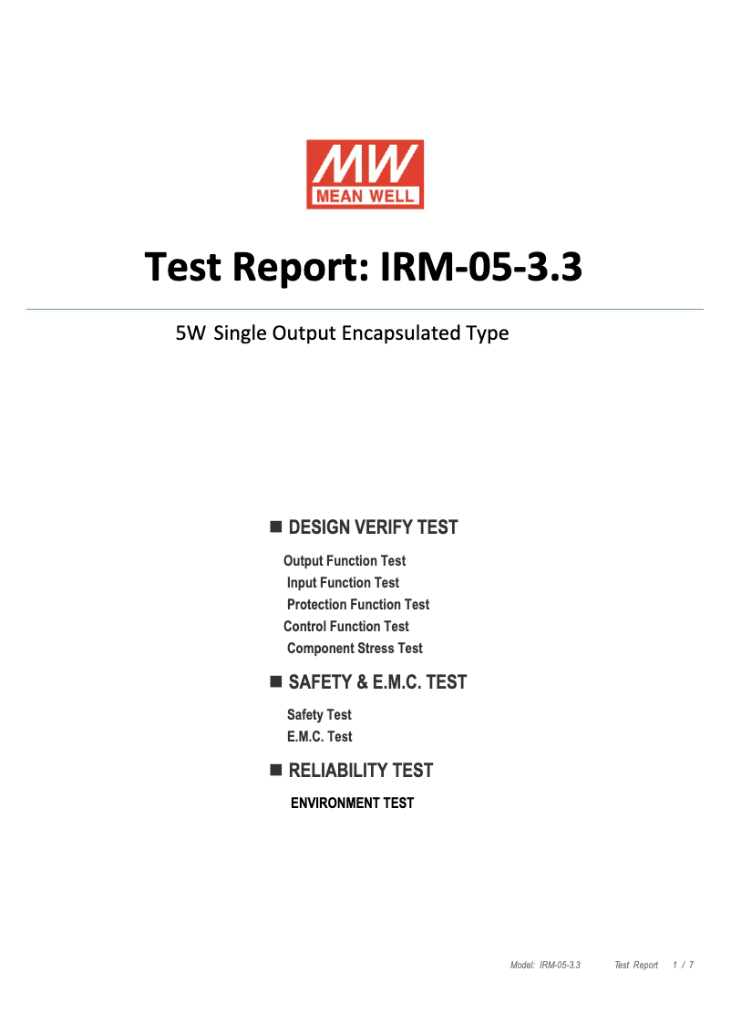 Page 1 de la notice Fiche technique Mean Well IRM-05-3.3