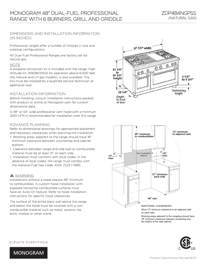Page n°1 - Fiche technique GE ZDP484LGPSS