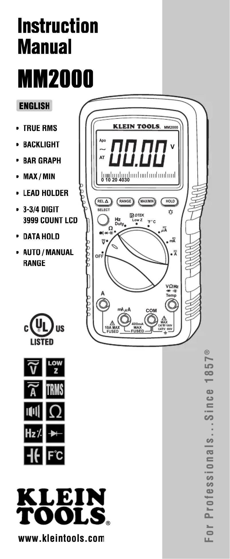 Page n°1 - Manuel utilisateur Klein Tools MM2000