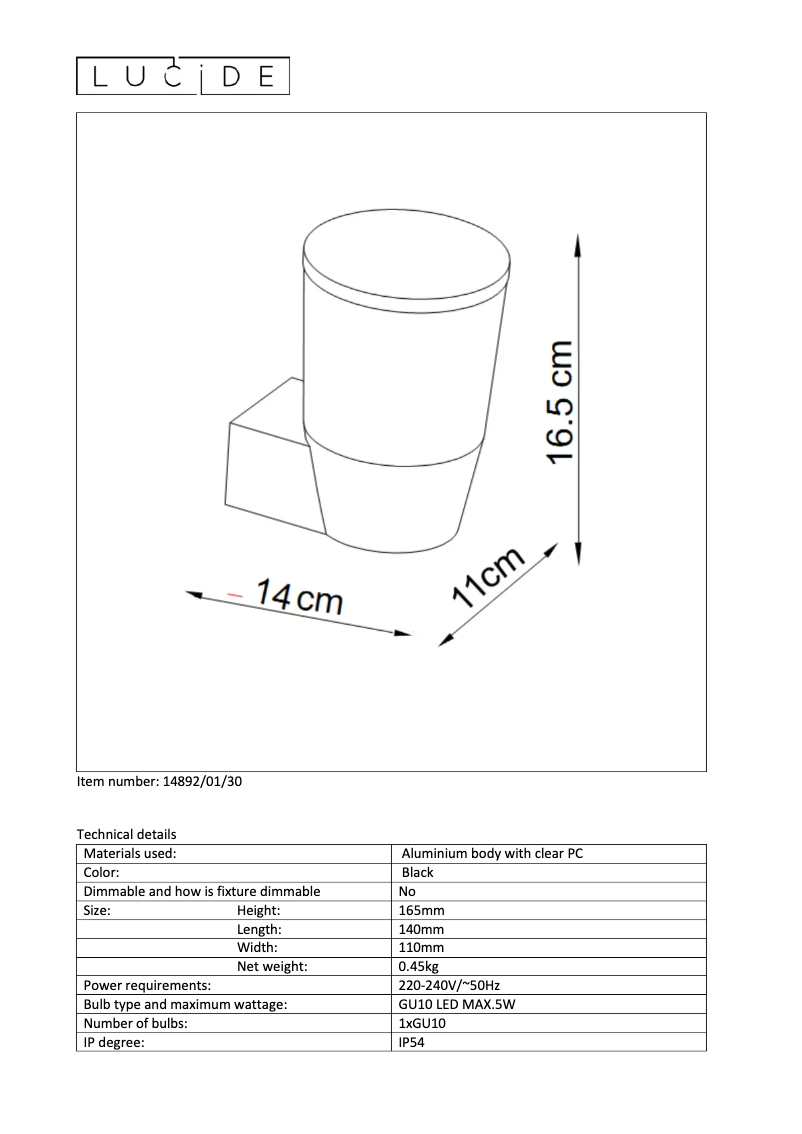 Page n°1 - Manuel utilisateur Lucide Ninke 14892/01/30