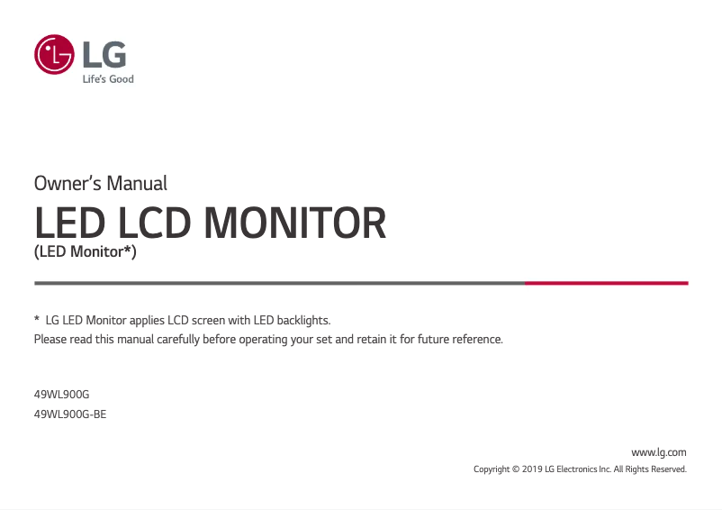 Page 1 de la notice Manuel utilisateur LG 49WL900G