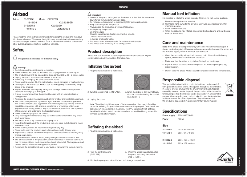 Page n°1 - Manuel utilisateur Asaklitt CL22290