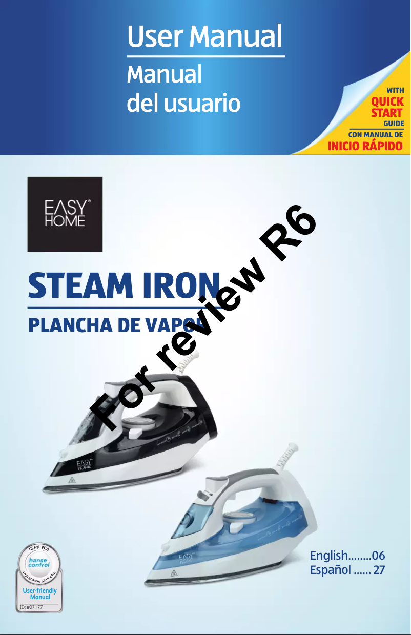 Page 1 de la notice Manuel utilisateur Easy Home Steam Iron 95986