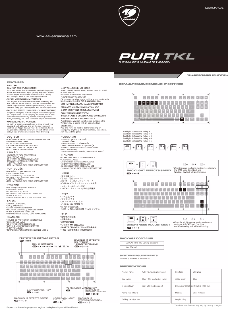 Page 1 de la notice Manuel utilisateur Cougar Puri TKL
