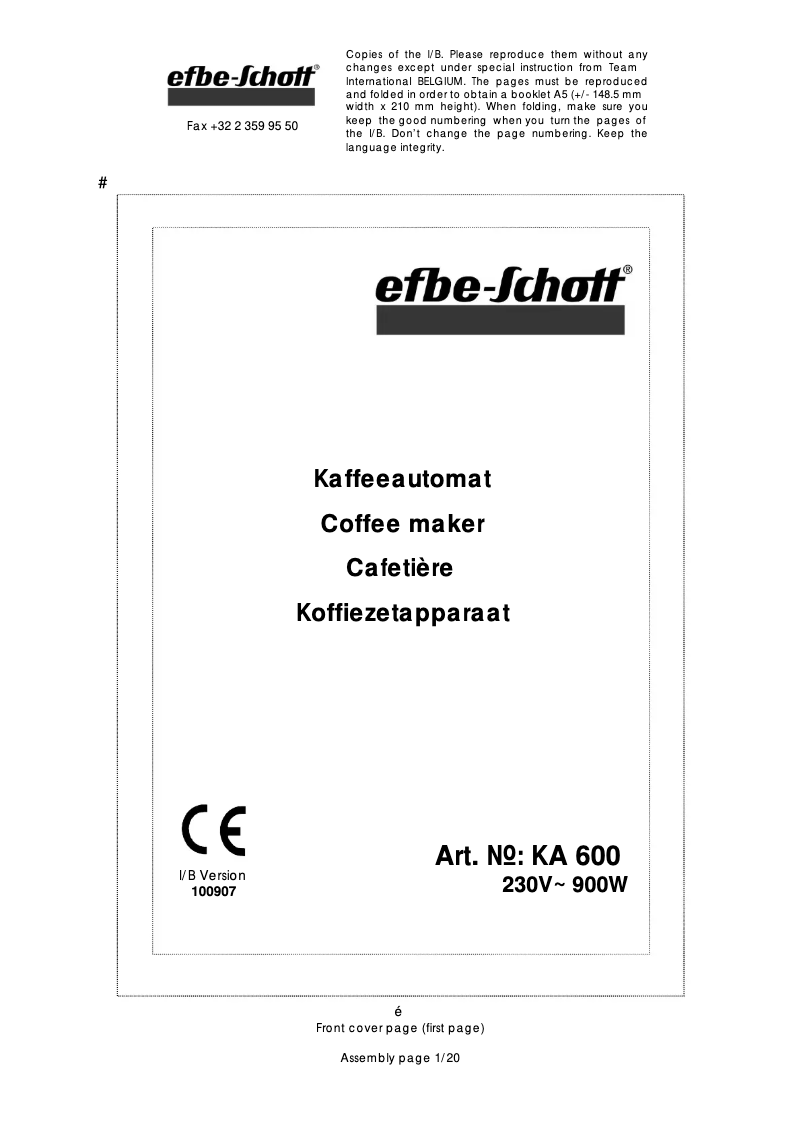 Page 1 of the manual User Manual Efbe-Schott KA 600
