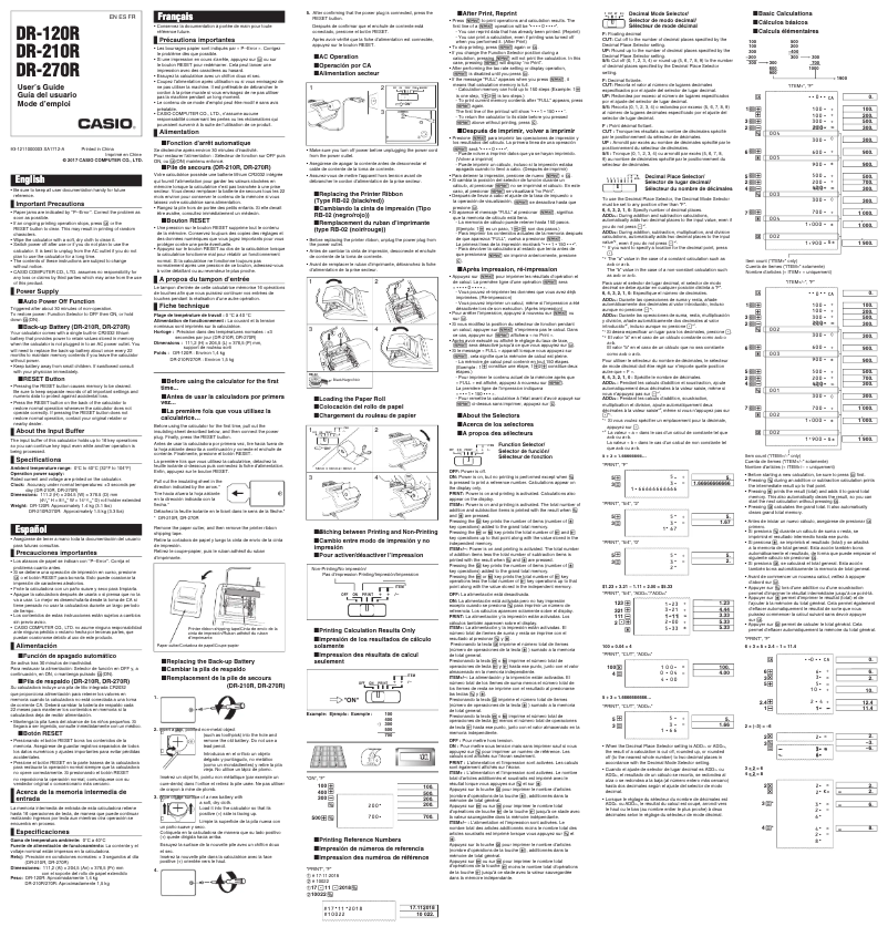 Page 1 de la notice Manuel utilisateur Casio DR-270R