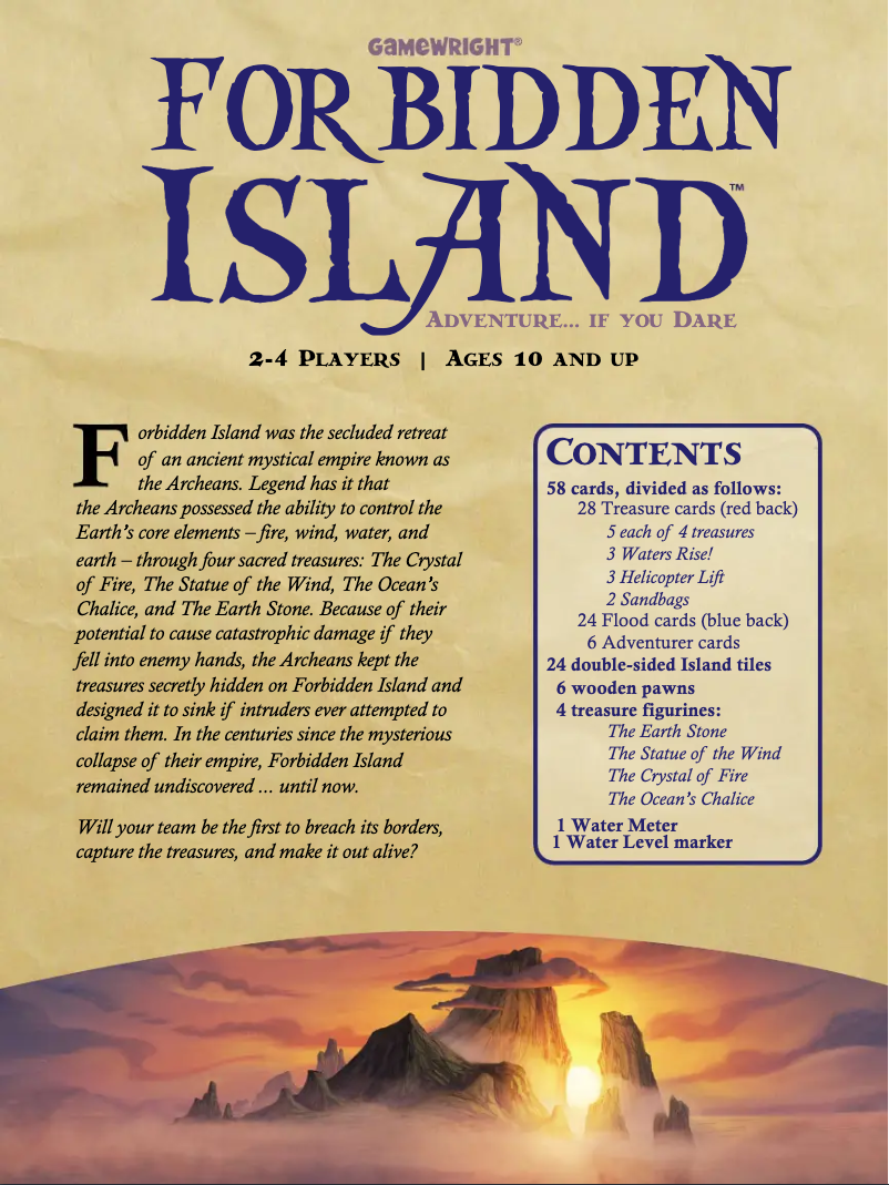 Page n°1 - Manuel utilisateur Gamewright Forbidden Island