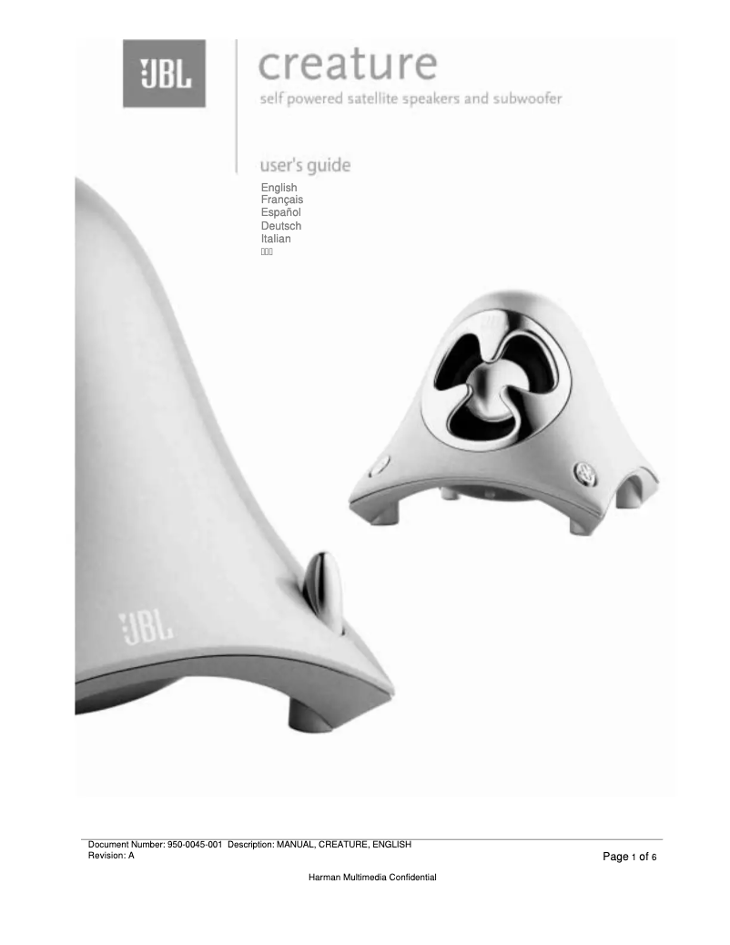 Page n°1 - Manuel utilisateur JBL Creature