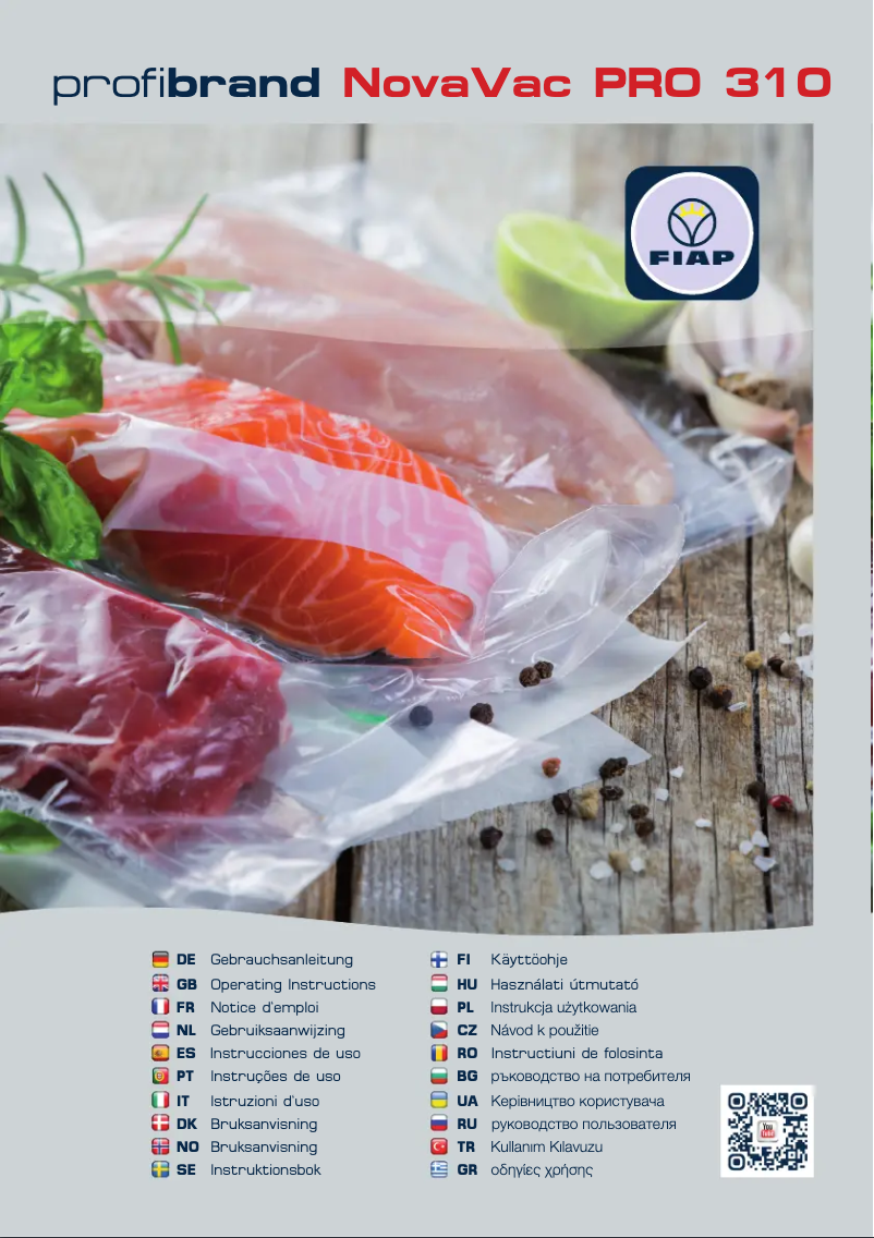 Page 1 de la notice Manuel utilisateur Fiap profibrand NovaVac PRO 310