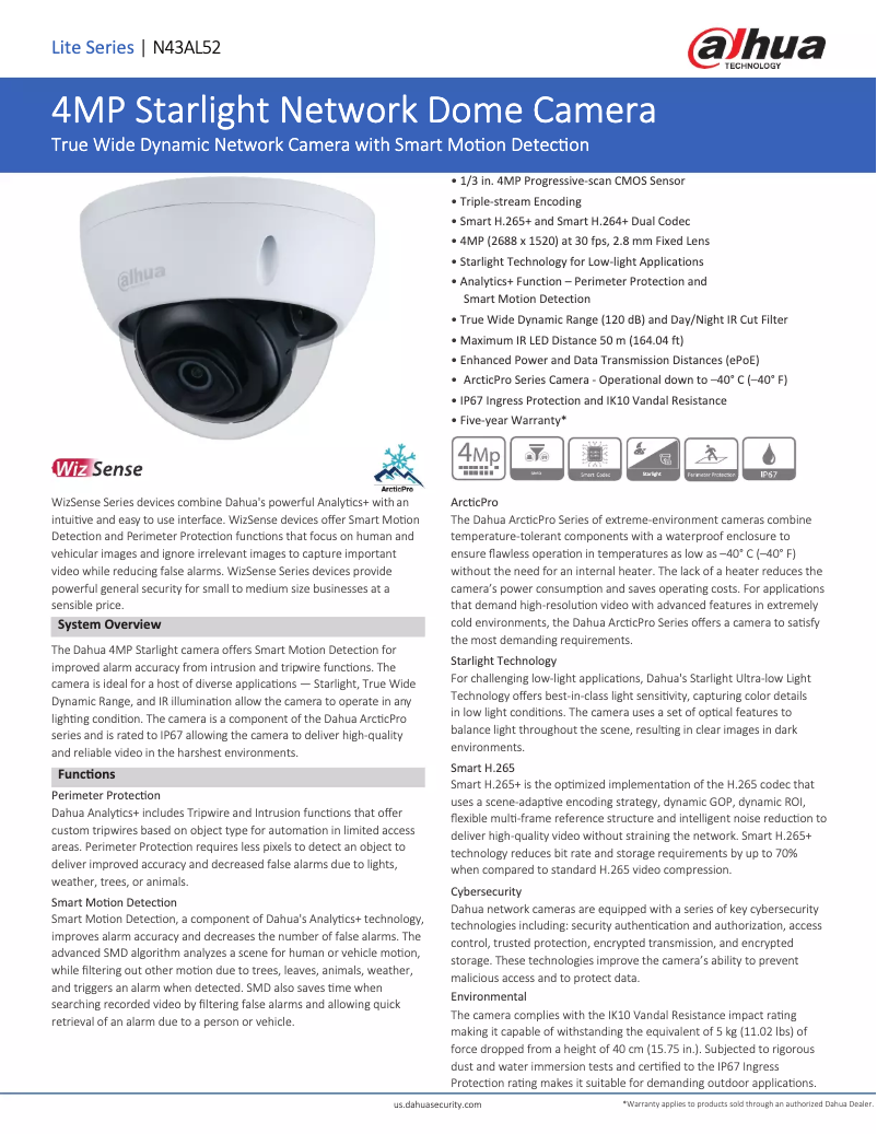 Page 1 de la notice Fiche technique Dahua Technology N43AL52