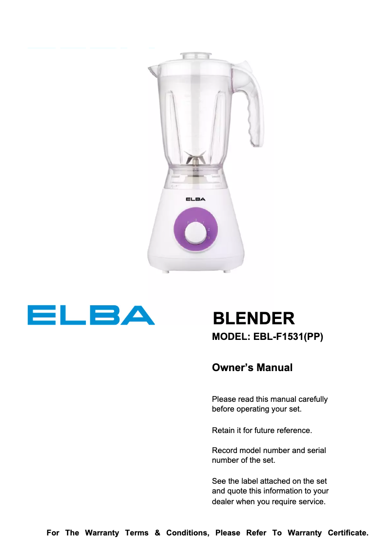 Image de la première page du manuel de l'appareil EBL-F1531(PP)