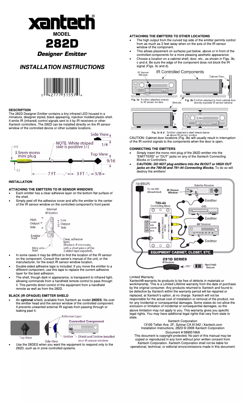 Page 1 de la notice Manuel utilisateur Xantech 282D