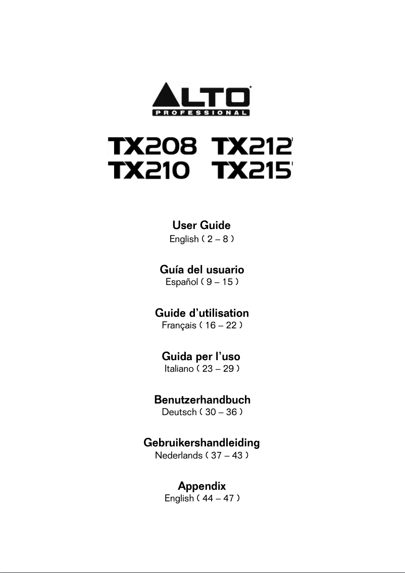 Page n°1 - Manuel utilisateur Alto TX212
