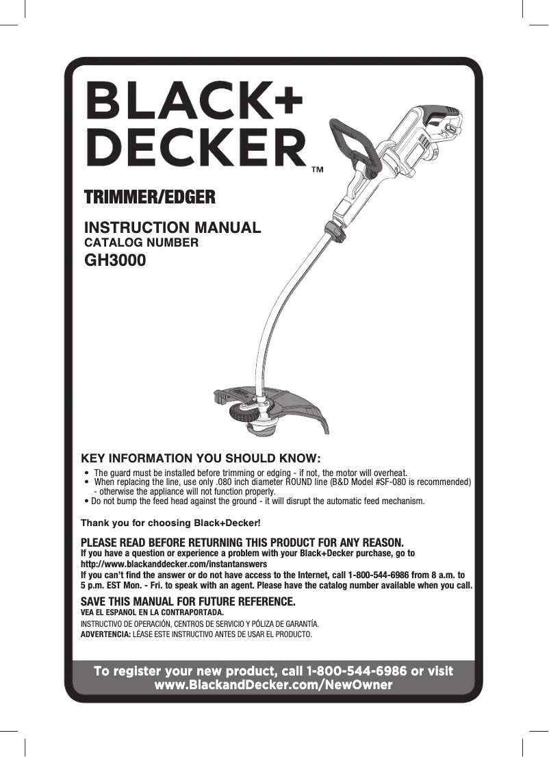 Page 1 de la notice Manuel utilisateur Black & Decker GH3000