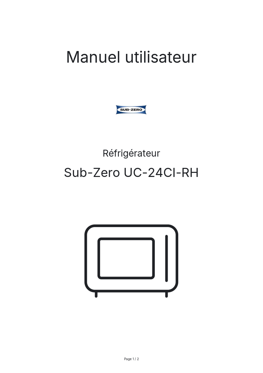 Page n°1 - Manuel utilisateur Sub-Zero UC-24CI-RH
