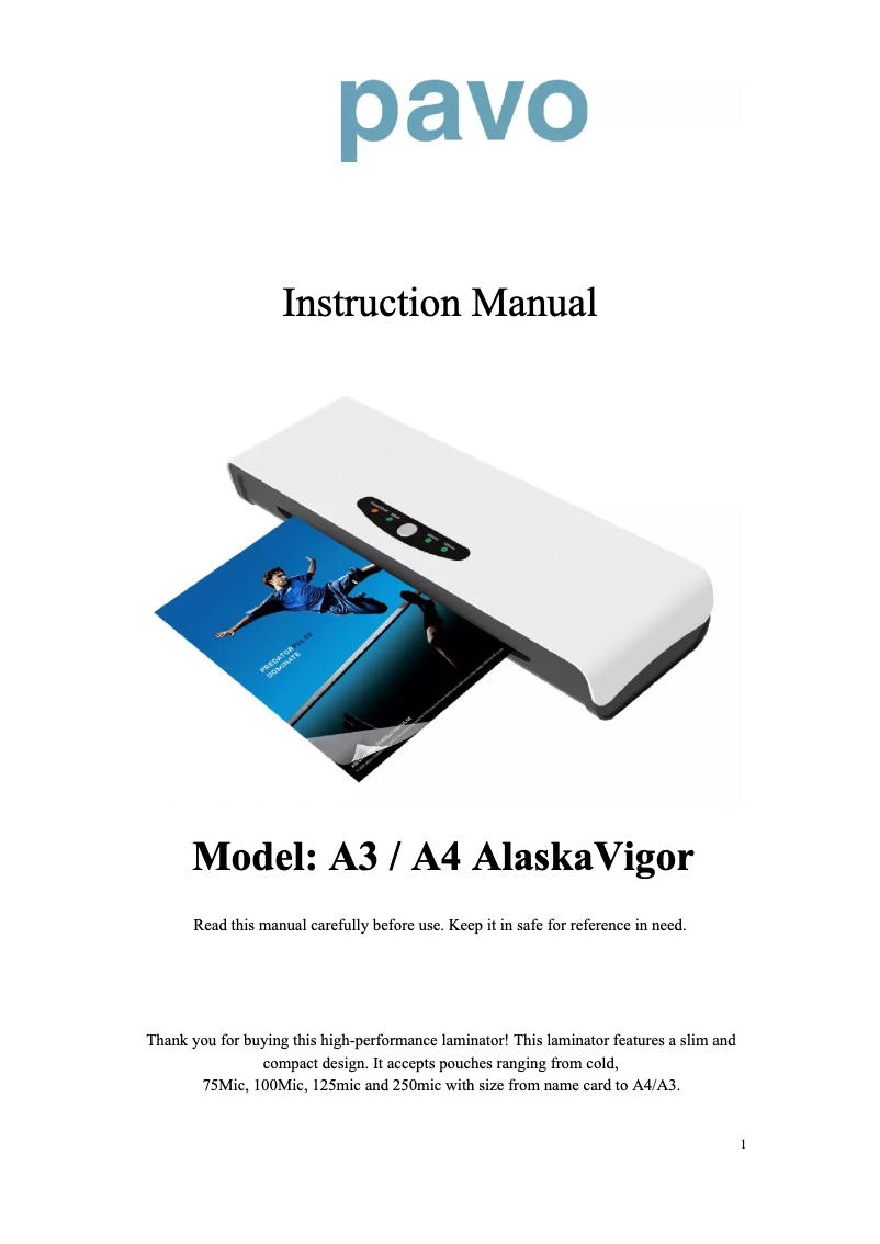 Image de la première page du manuel de l'appareil AlaskaVigo A4