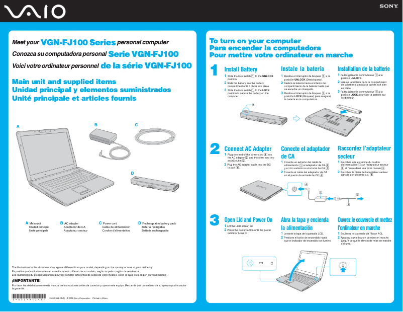 Página 1 del manual Guía de instalación Sony Vaio VGN-FJ150