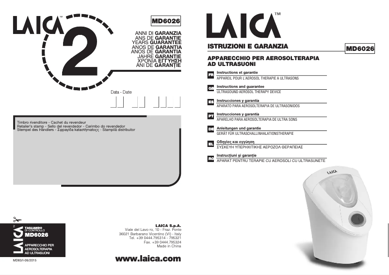 Page 1 de la notice Manuel utilisateur Laica MD6026
