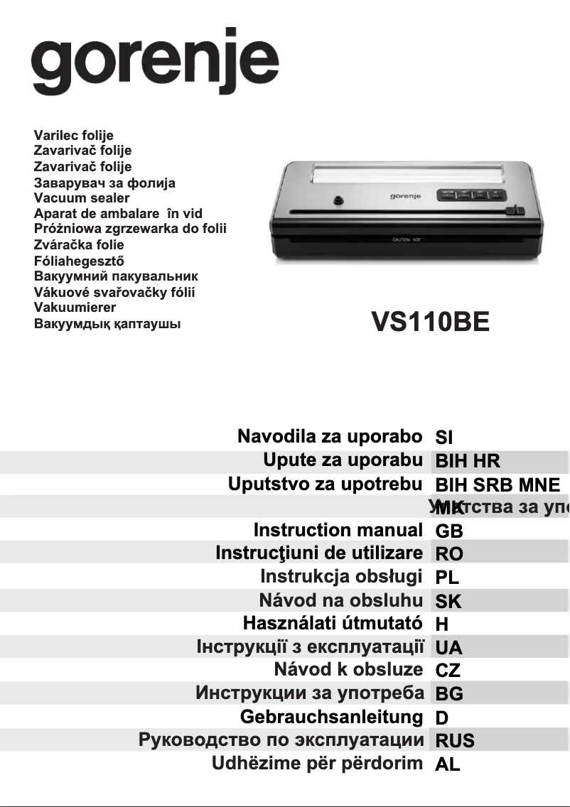 Image de la première page du manuel de l'appareil VS110BE