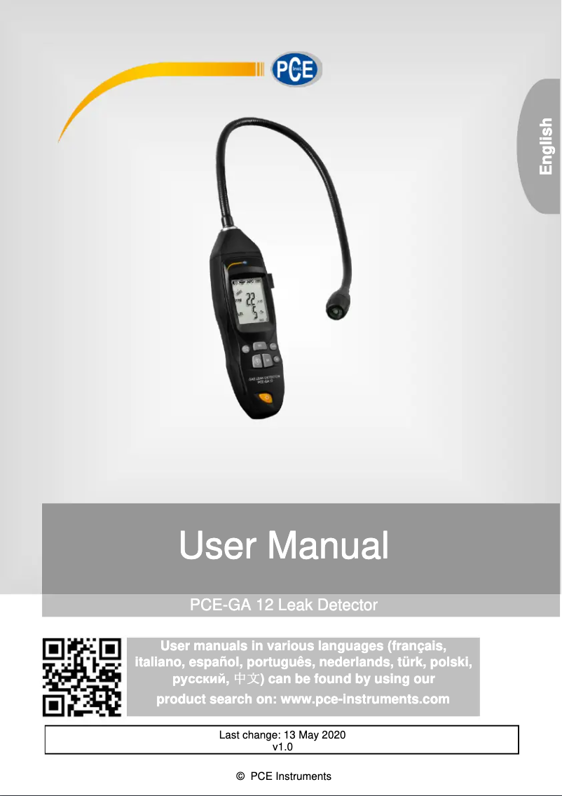 Page 1 of the manual User Manual PCE Instruments PCE-GA 12