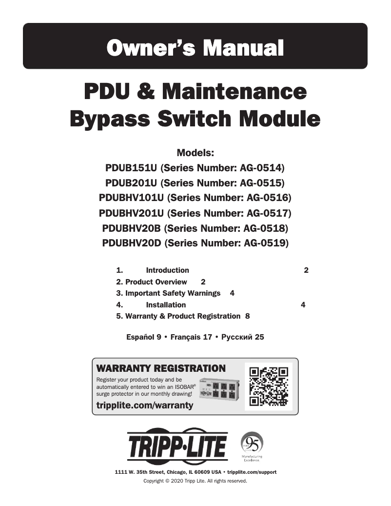 Page 1 de la notice Manuel utilisateur Tripp Lite PDUBHV20D