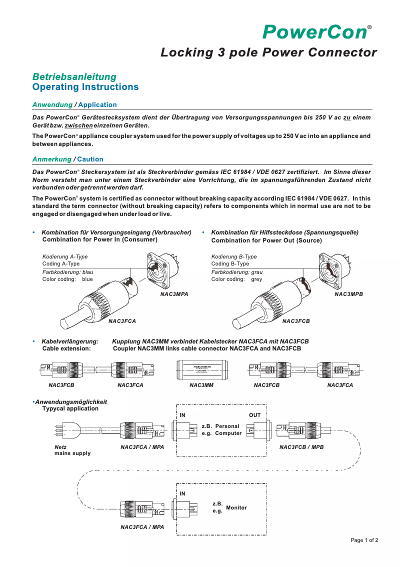 Page 1 de la notice Manuel utilisateur Neutrik NTR-NAC3MPA