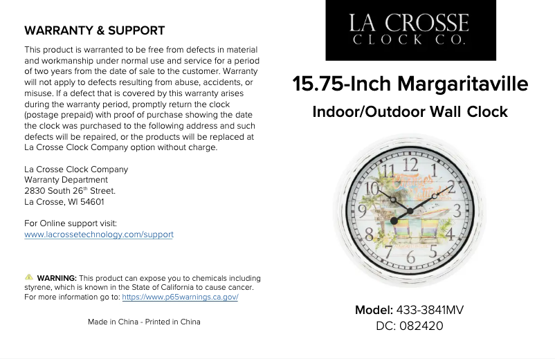 Page 1 de la notice Manuel utilisateur La Crosse Technology 433-3841MV