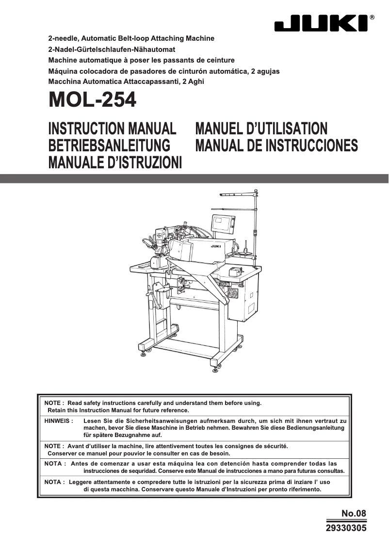 Image de la première page du manuel de l'appareil MOL-254