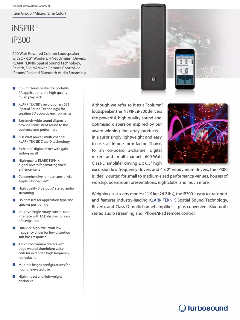 Página 1 del manual Ficha técnica Turbosound iNSPIRE iP300