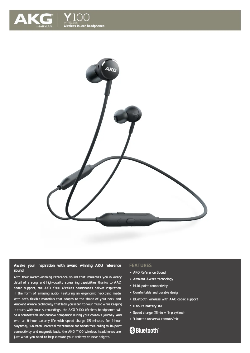 Page n°1 - Fiche technique AKG Y100 Wireless