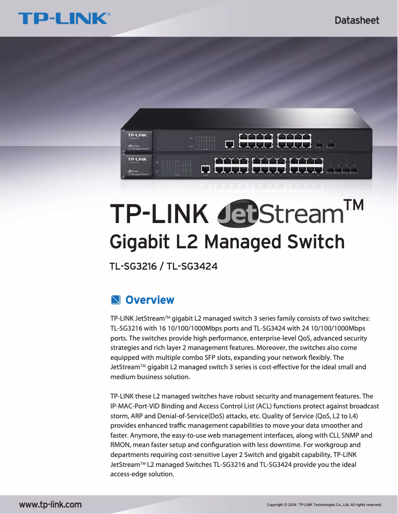 Page n°1 - Fiche technique TP-Link TL-SG3216