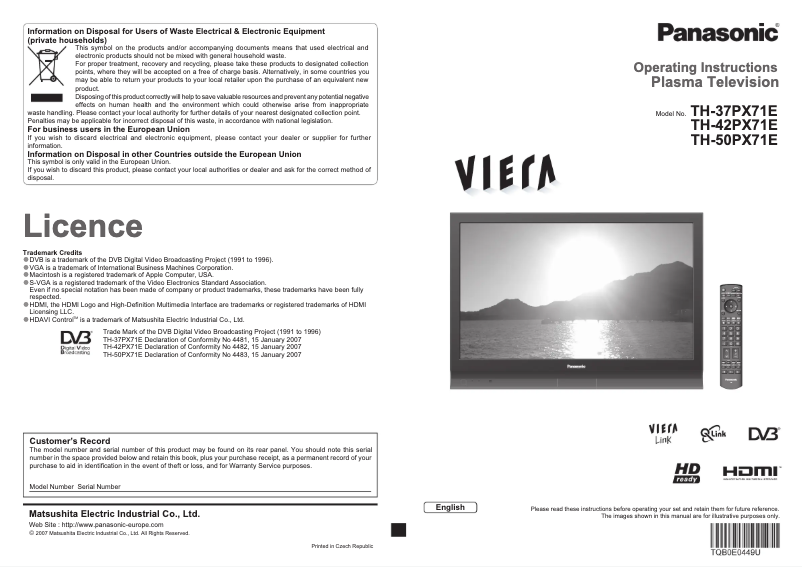 Page 1 de la notice Manuel utilisateur Panasonic Viera TH-42PX71E