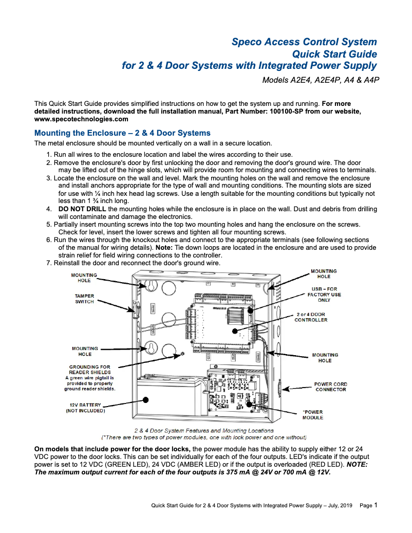 Page 1 de la notice Guide de démarrage rapide Speco Technologies A2E4