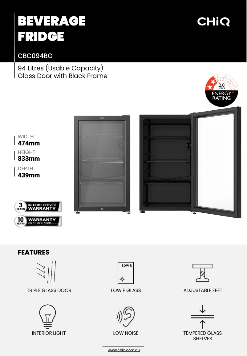 Page 1 de la notice Fiche technique CHiQ CBC094BG