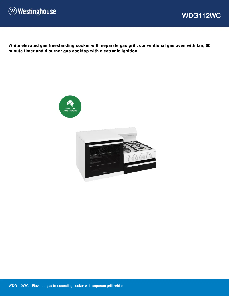 Page n°1 - Fiche technique Westinghouse WDG112WC