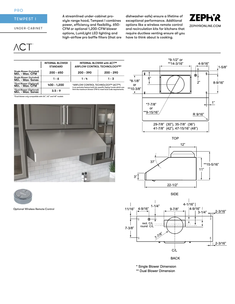 Page 1 de la notice Fiche technique Zephyr AK7042CS