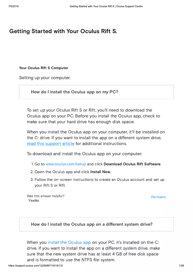 Page 1 de la notice Manuel utilisateur Oculus VR Rift S