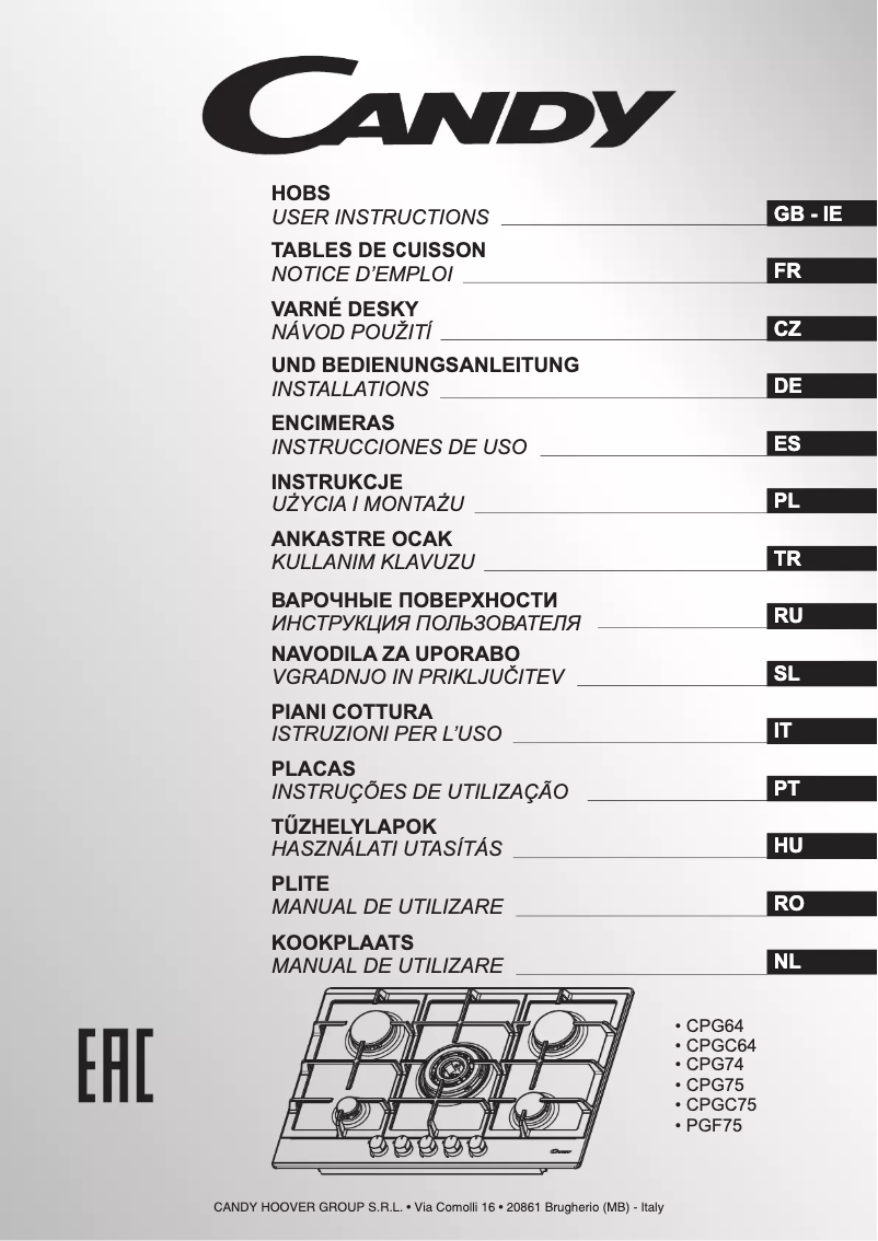 Page 1 de la notice Manuel utilisateur Candy CELP75SWPX