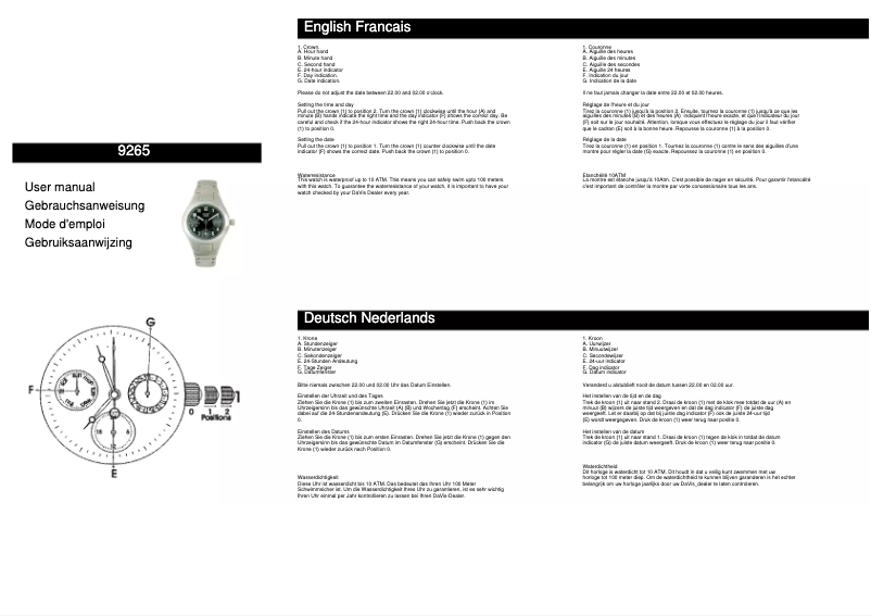 Page n°1 - Manuel utilisateur Davis 9265