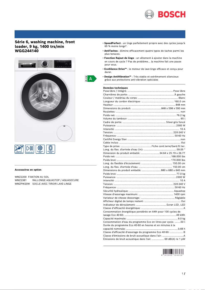 Page n°1 - Manuel utilisateur Bosch WGG244140