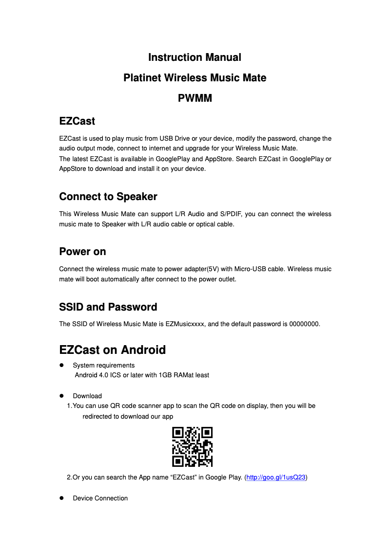 Image de la première page du manuel de l'appareil Wireless Music Mate