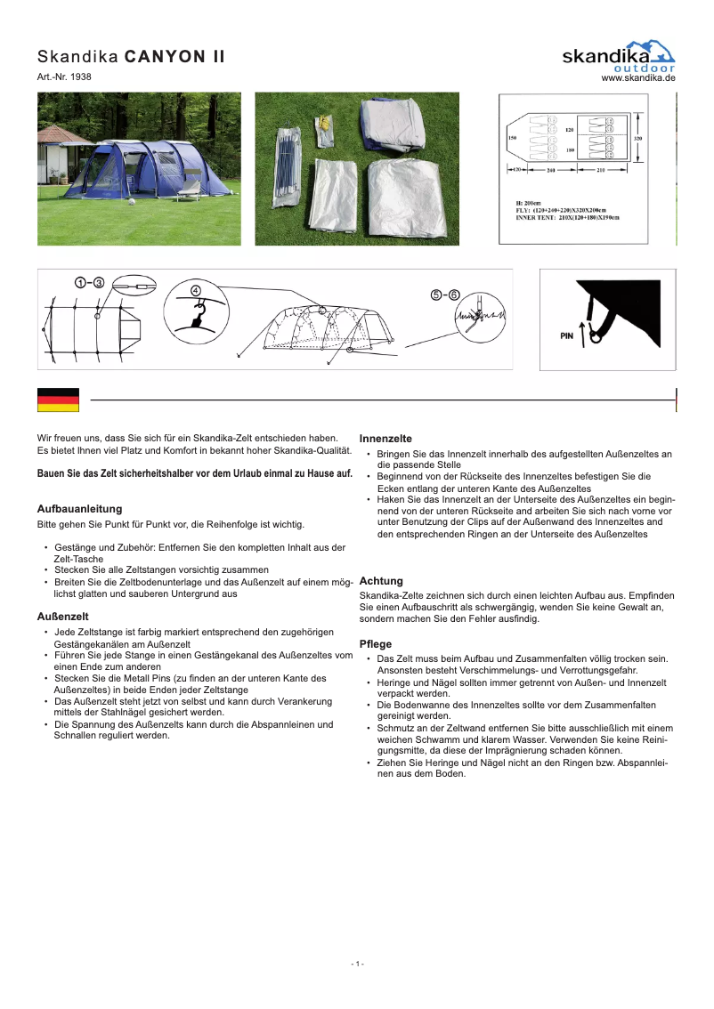Page 1 de la notice Manuel utilisateur Skandika Canyon II