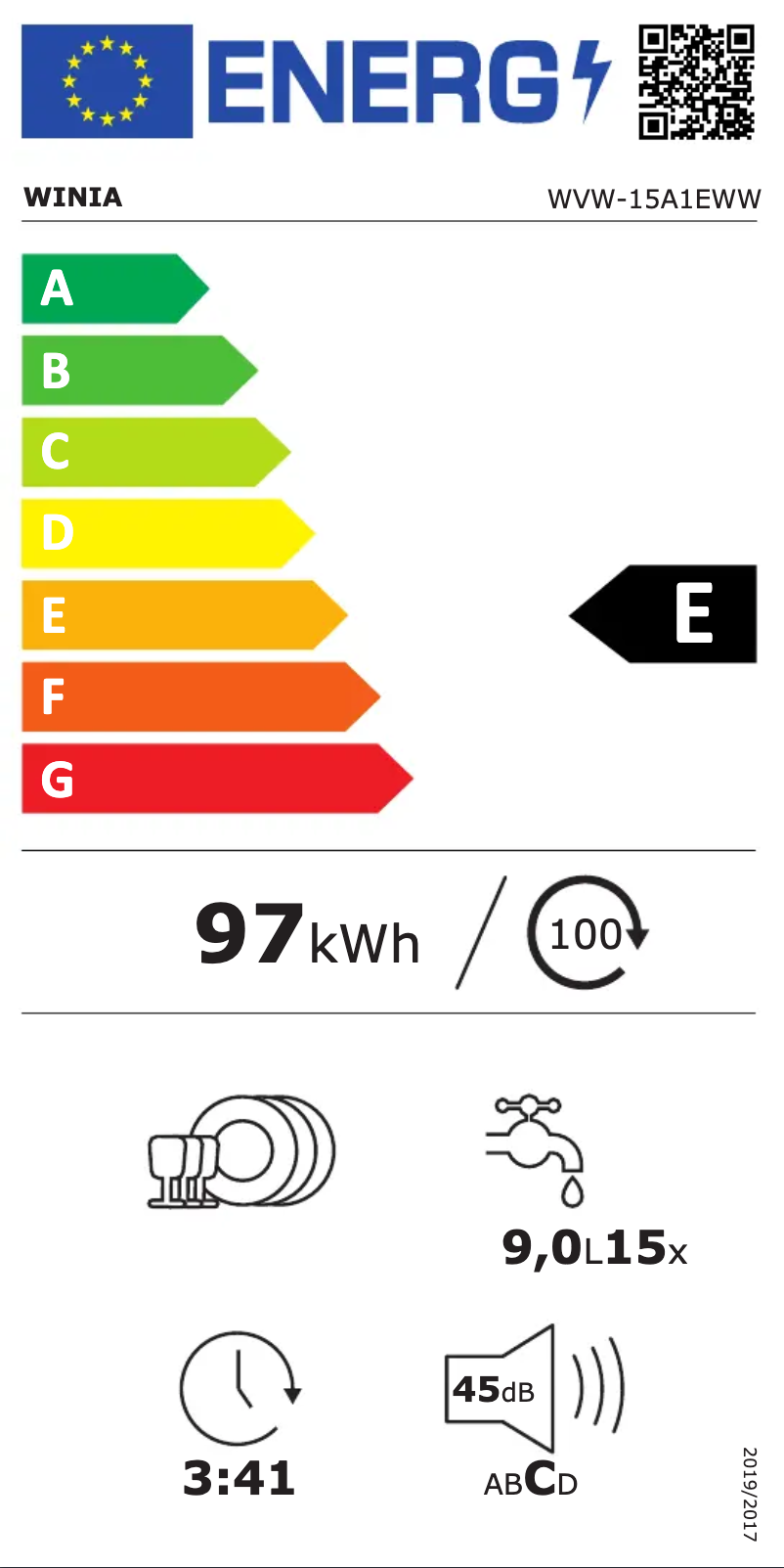 Page n°1 - Label énergétique Winia WVW-15A1EWW