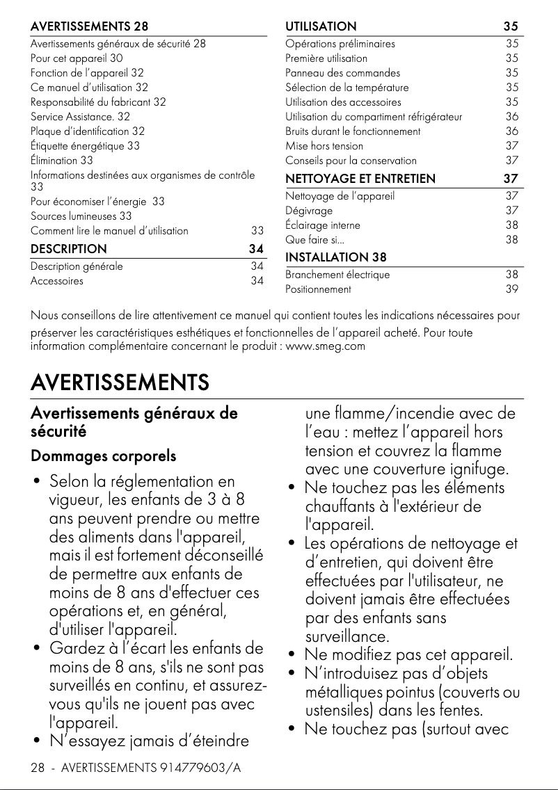 Page 1 de la notice Manuel utilisateur Smeg FAB10HRWH6
