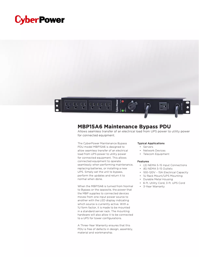 Page n°1 - Fiche technique CyberPower MBP15A6
