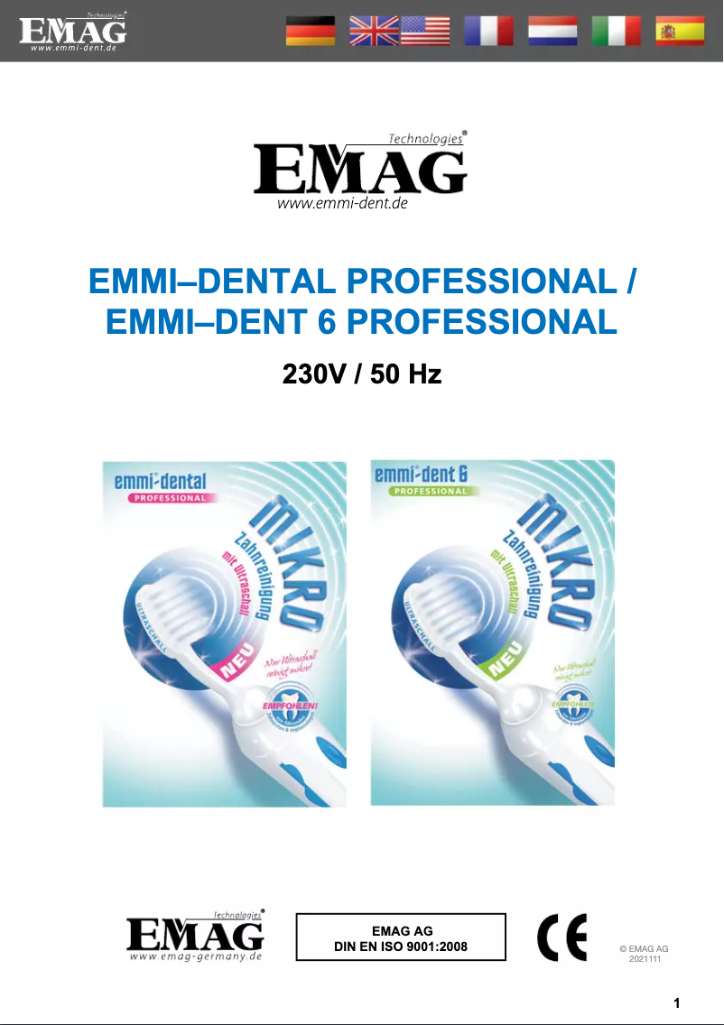 Page 1 de la notice Manuel utilisateur Emmi-Dent 6 Professional