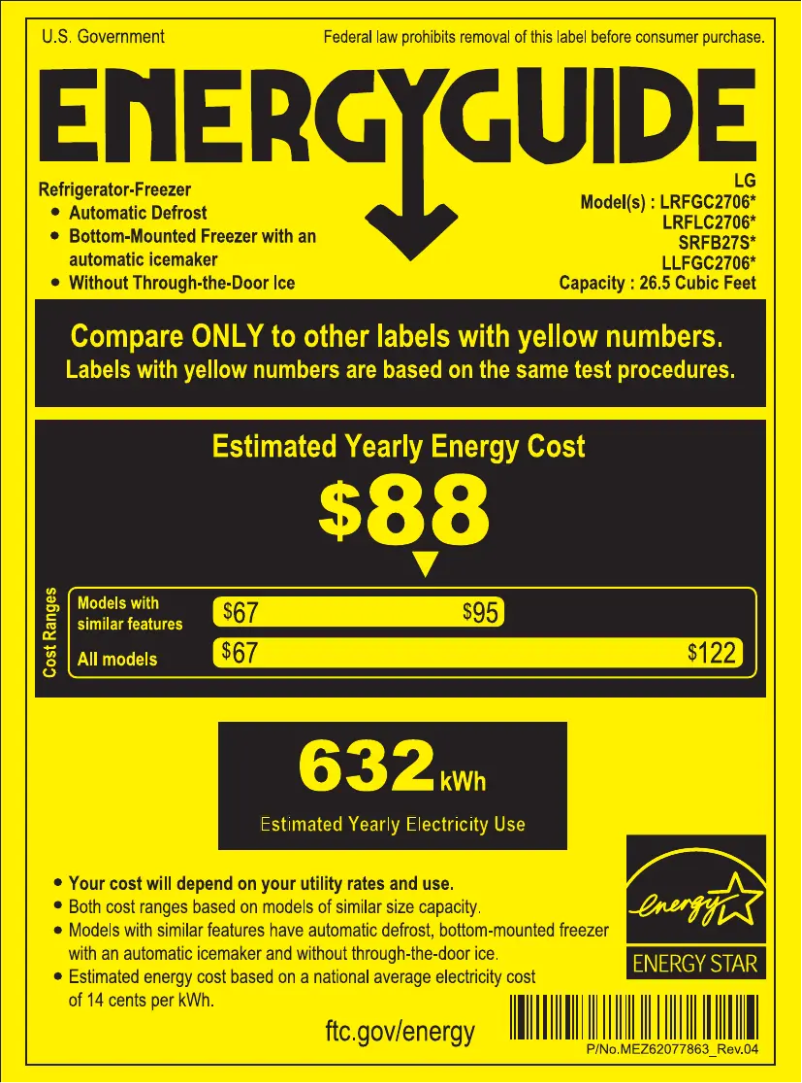 Page 1 de la notice Label énergétique LG SRFB27S3