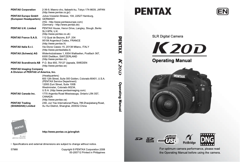 Page n°1 - Manuel utilisateur Pentax K-20D
