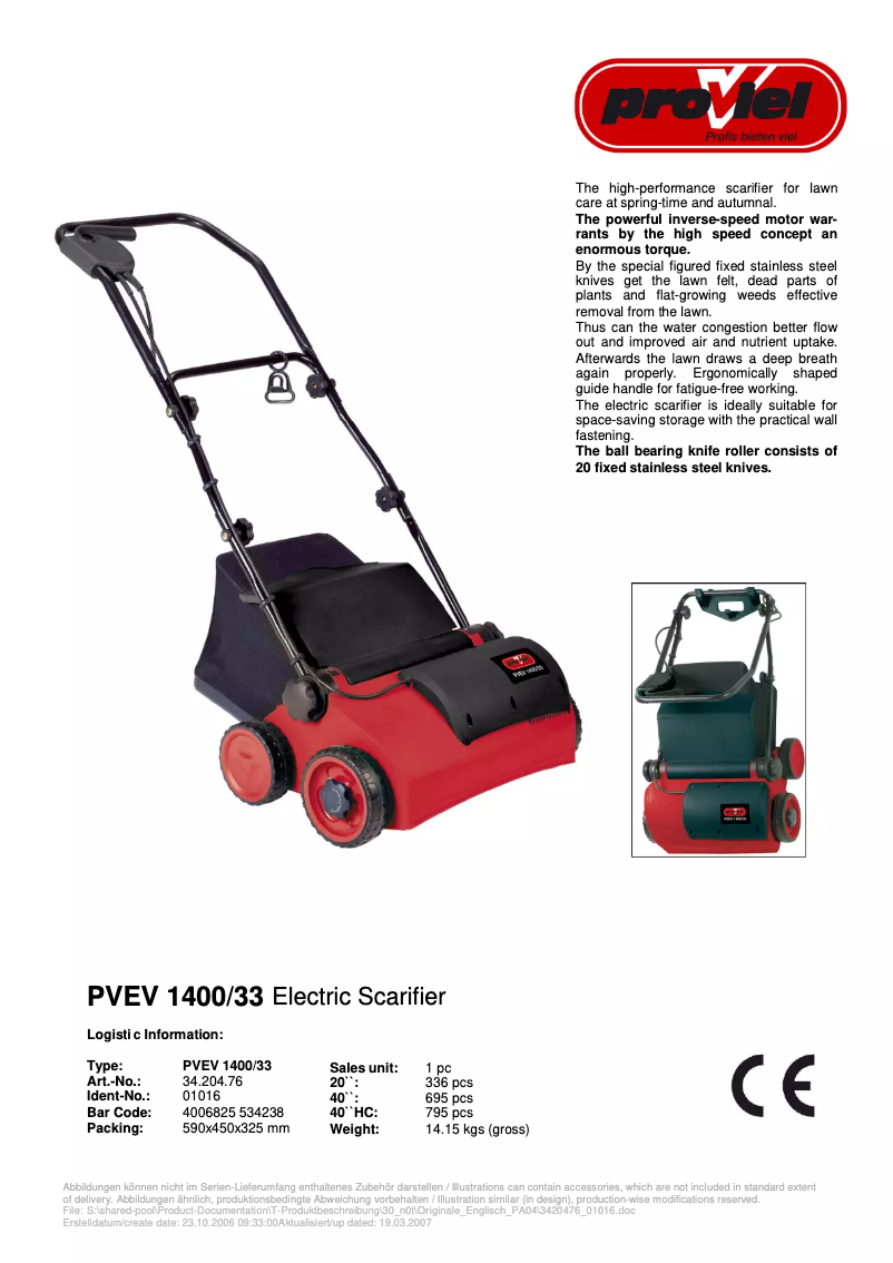 Page 1 de la notice Manuel utilisateur Proviel PVEV 1400/33