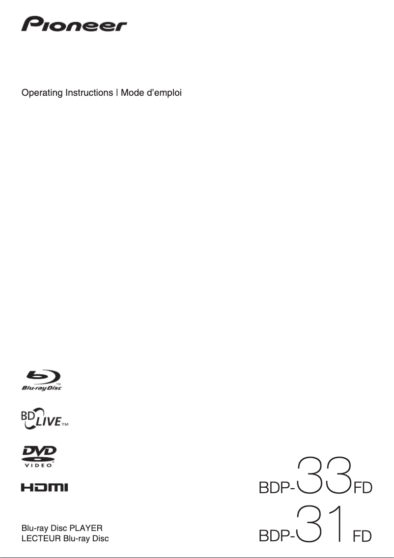 Page 1 de la notice Manuel utilisateur Pioneer Elite BDP-33FD